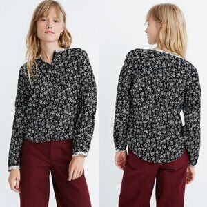 Madewell Black Floral Button Front Top